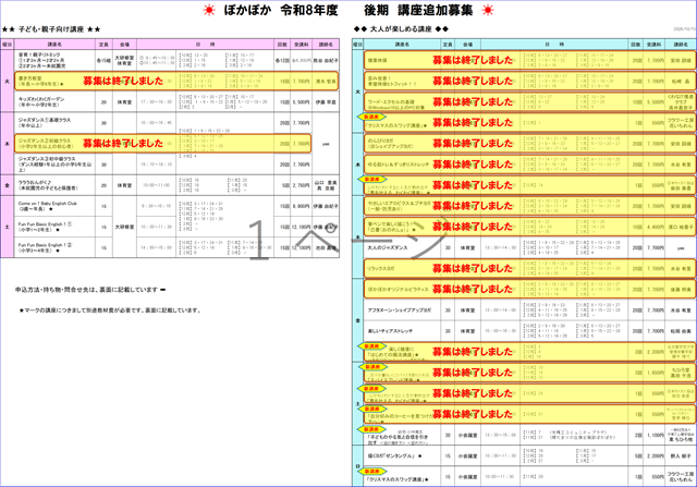 後期追加募集一覧